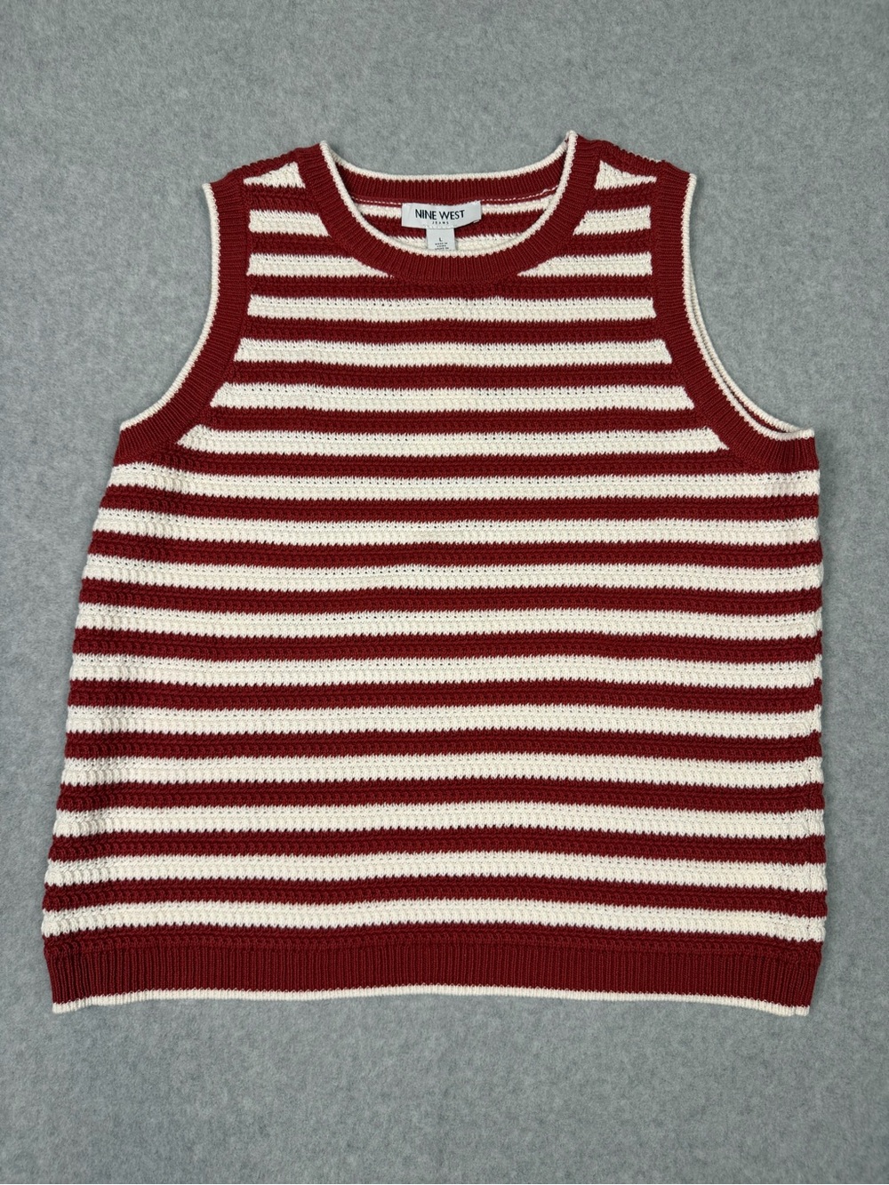 Nine West Women’s Crochet Tank Top Red and White Striped Knit Tank